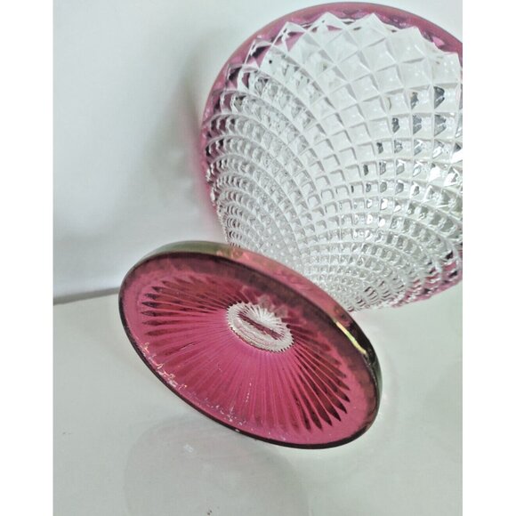 Vintage Westmoreland Glass Ruby Red & Clear English diamond Hobnail Compote - Picture 7 of 10